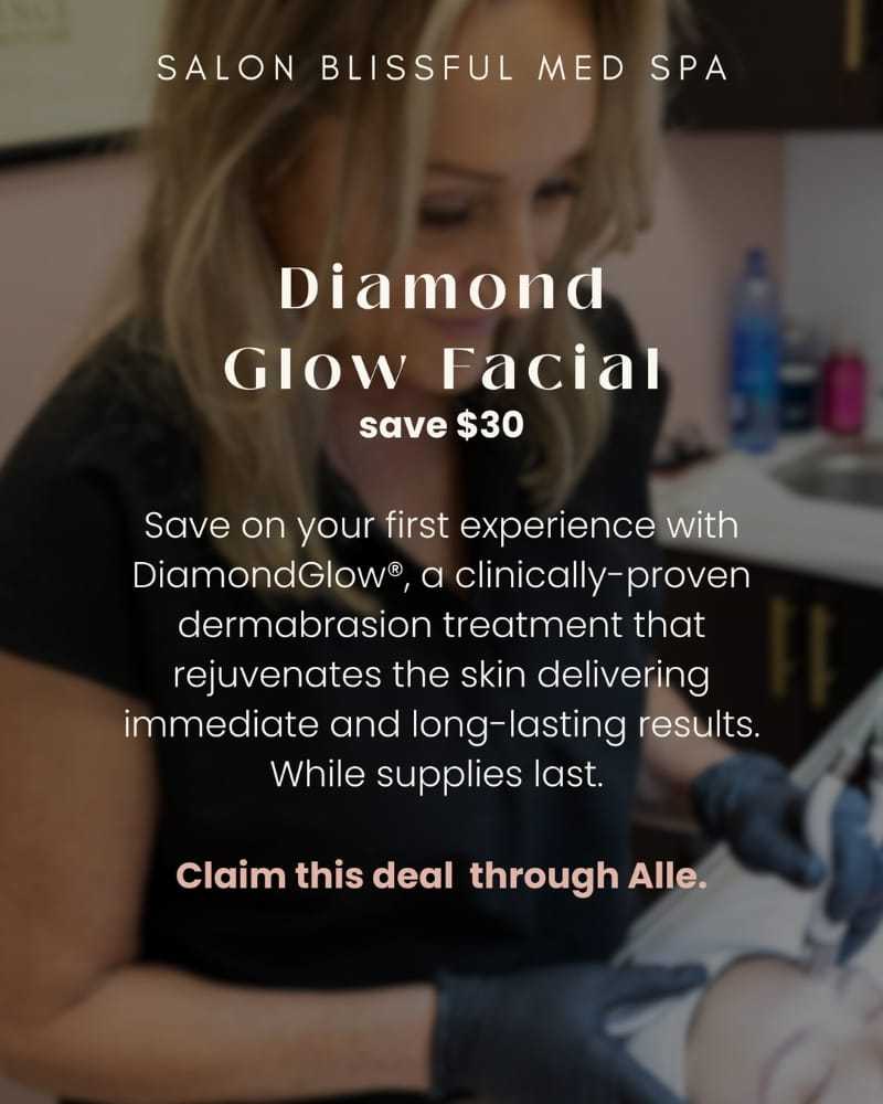 Diamond Glow Facial ad: Save $30, rejuvenating treatment offer, limited time, Alle promo.