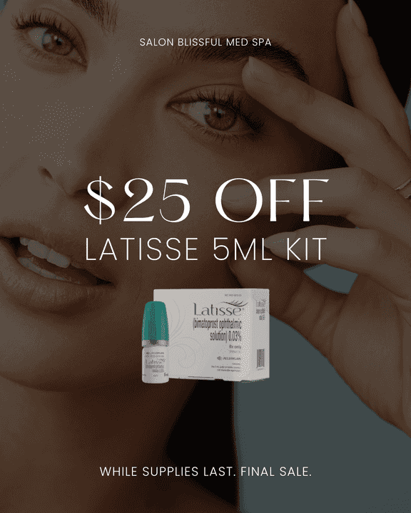 $25 off Latisse 5ml kit at Salon Blissful Med Spa. Final sale, while supplies last.